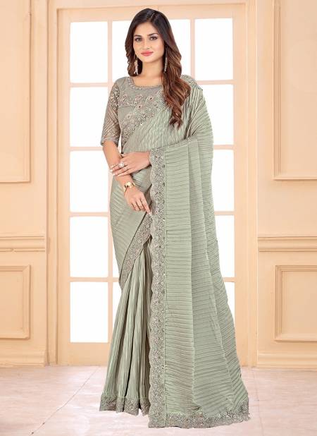 Pista Colour NARI FASHION New Fancy Party Wear Heavy Silk Latest Saree Collection 6132